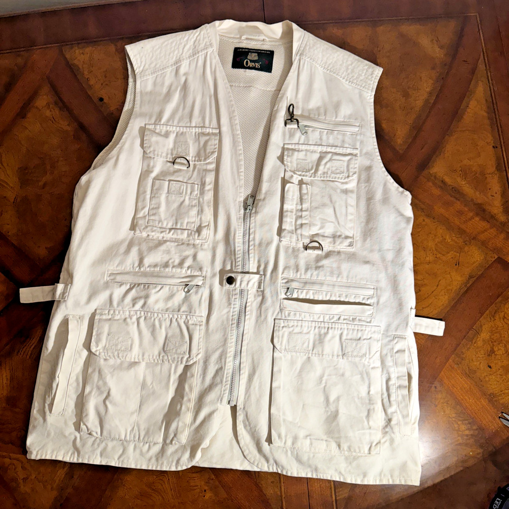Vintage Orvis Men's Fly Fishing Vest‎ Ivory Size Large